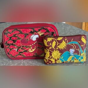 Loungefly Disney Mulan Makeup Bag Set: Mushu makeup bag and Crickee coin purse.